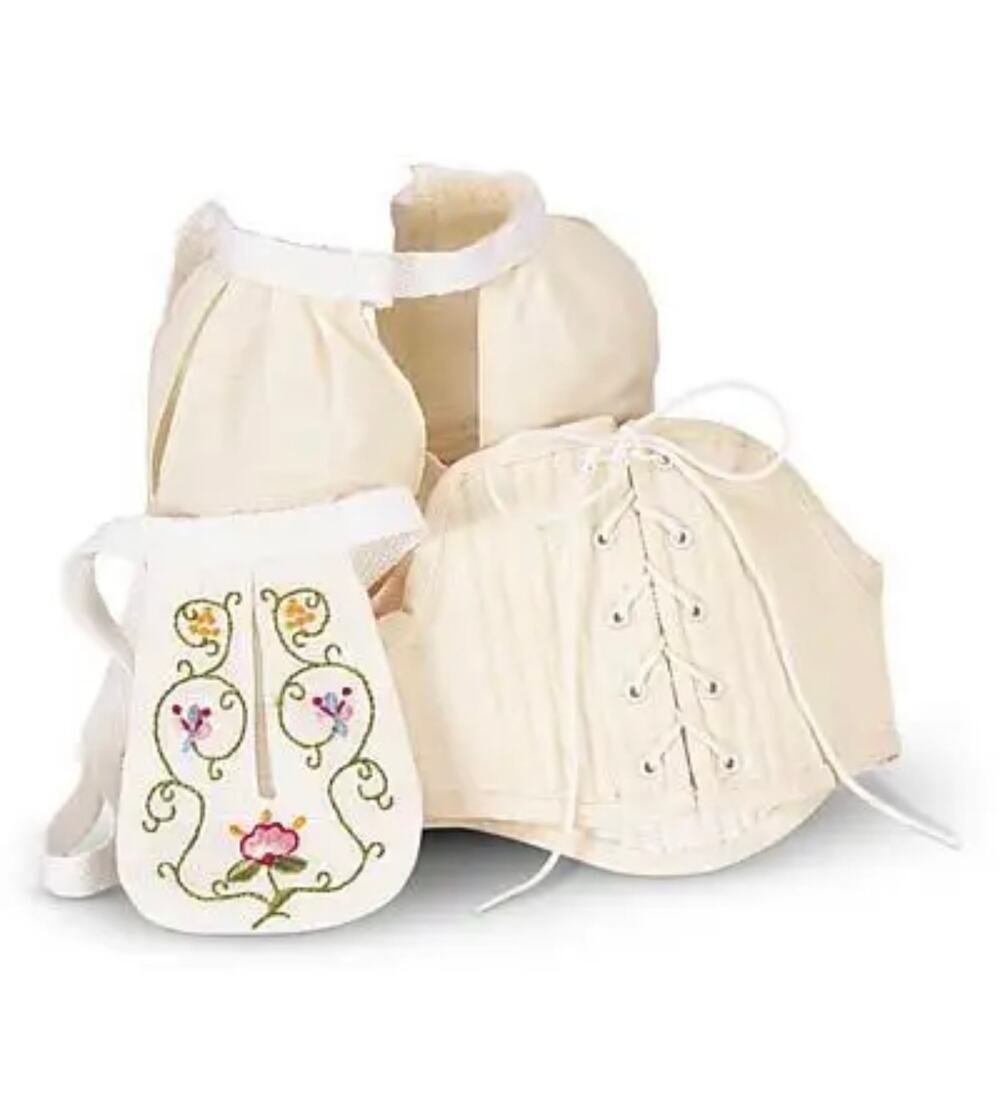 AMERICAN GIRL DOLL Felicity Cream White Undergarments Corset Floral Pocket Hoops